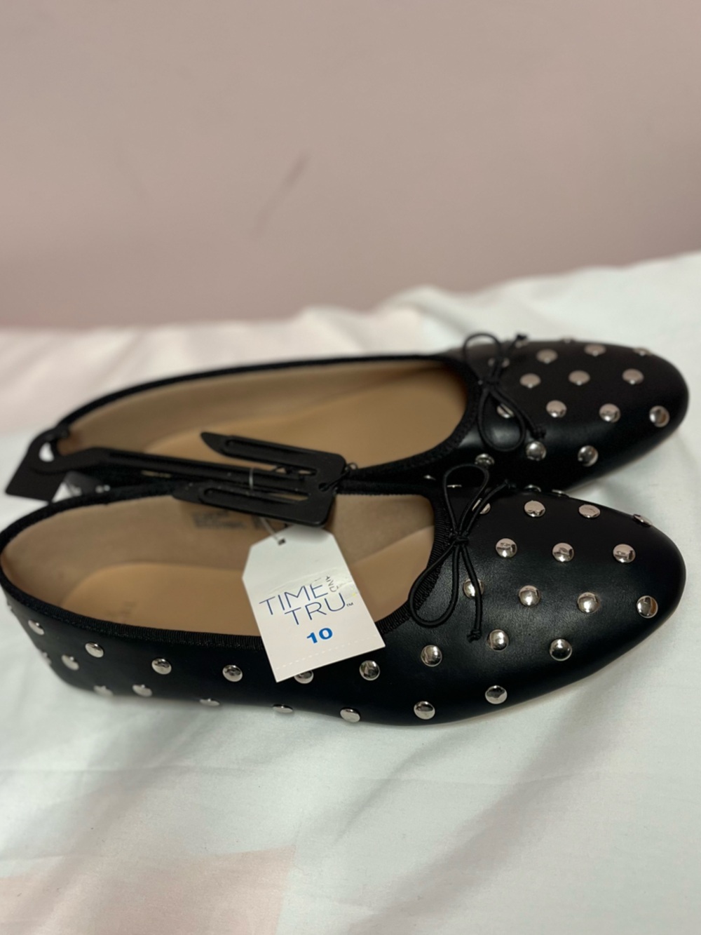 Time and Tru Black Studded Ballet Flats